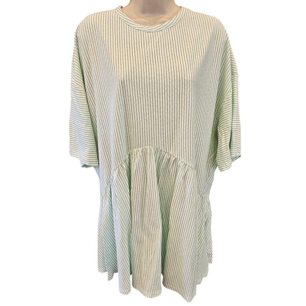 Asos curve 12P 12 PETITE EUC green striped casual comfort tunic top 1/2 sleeve